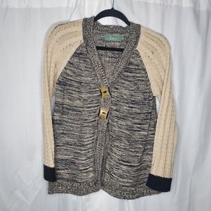 ♧ Willow Chunky Knit Cardigan Gray and Tan Size Medium
